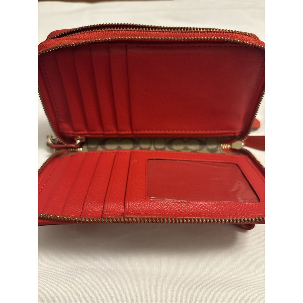 Coach Double Zip Travel Wallet Womens Leather Organizer True Red Pebbled Leather - Picture 6 of 10